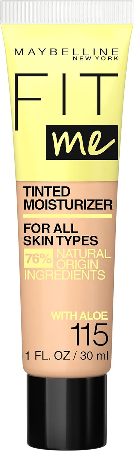 Maybelline New York Fit Me Tinted Moisturizer, Fresh Feel, Natural Coverage, 12H Hydration, Evens Skin Tone, Conceals Imperfections, 115, 1 Fl Oz