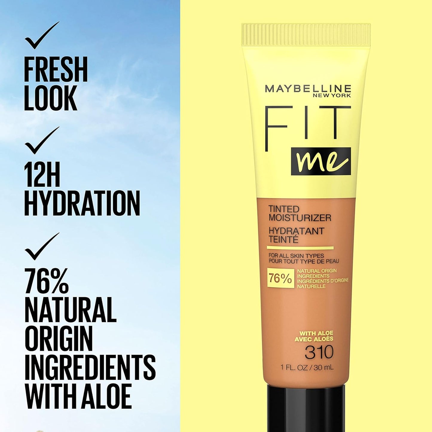 Maybelline New York Fit Me Tinted Moisturizer, Fresh Feel, Natural Coverage, 12H Hydration, Evens Skin Tone, Conceals Imperfections, 115, 1 Fl Oz