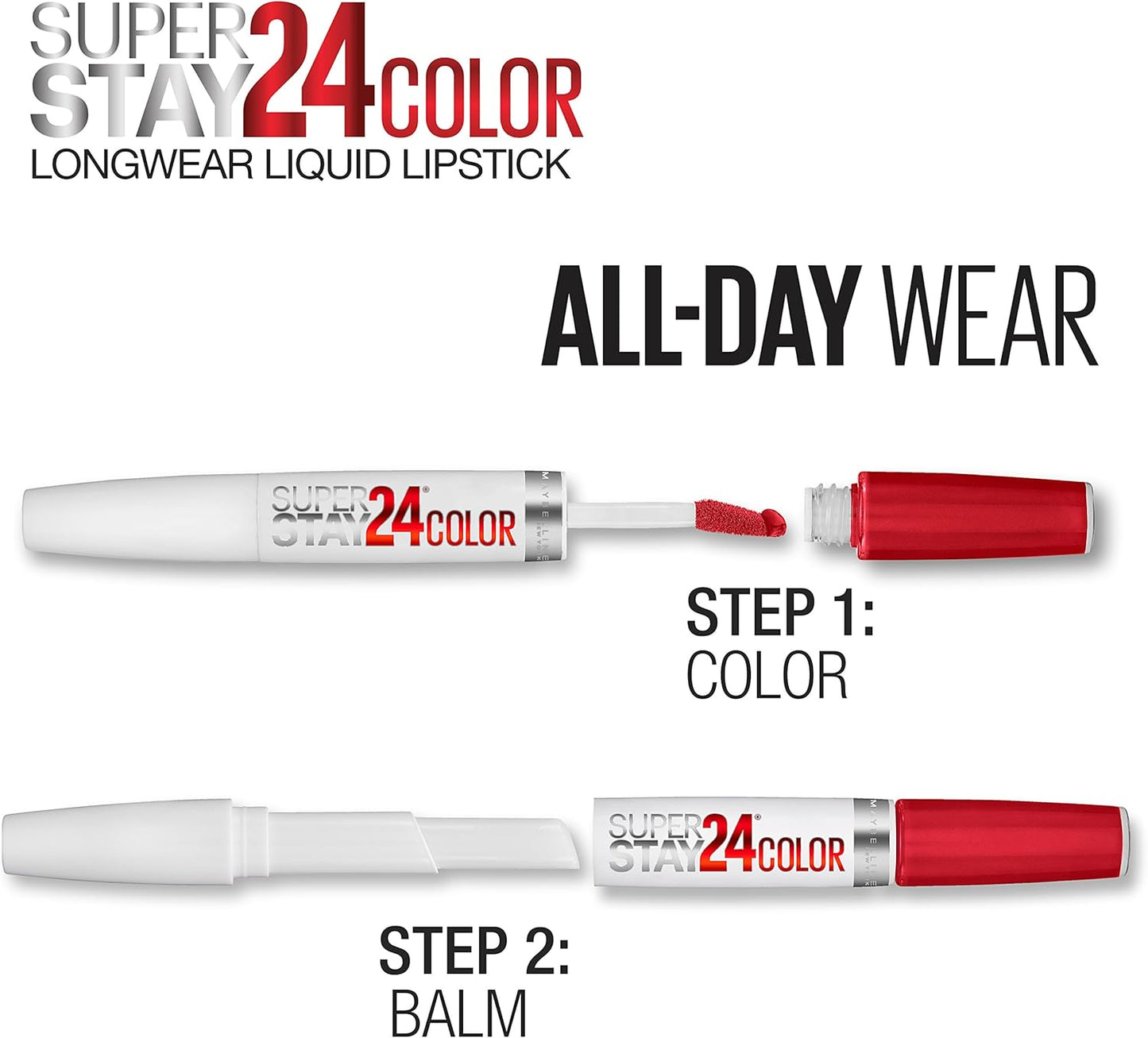 Maybelline New York SuperStay 24 2-Step Liquid Lipstick Makeup, Steady Red-Y, 1 kit