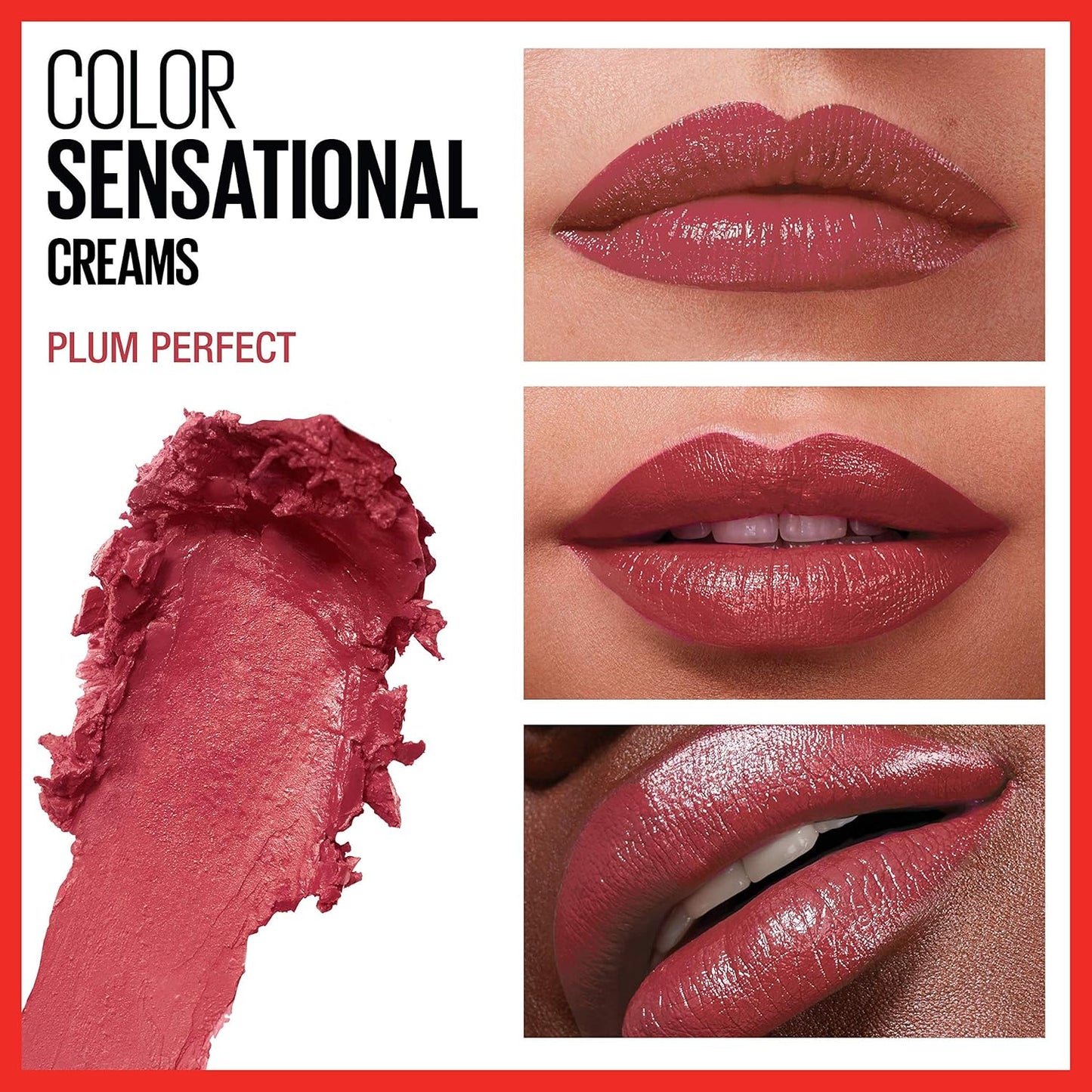 Maybelline New York Color Sensational Red Lipstick, Satin Lipstick, Plum Perfect, 0.15 oz