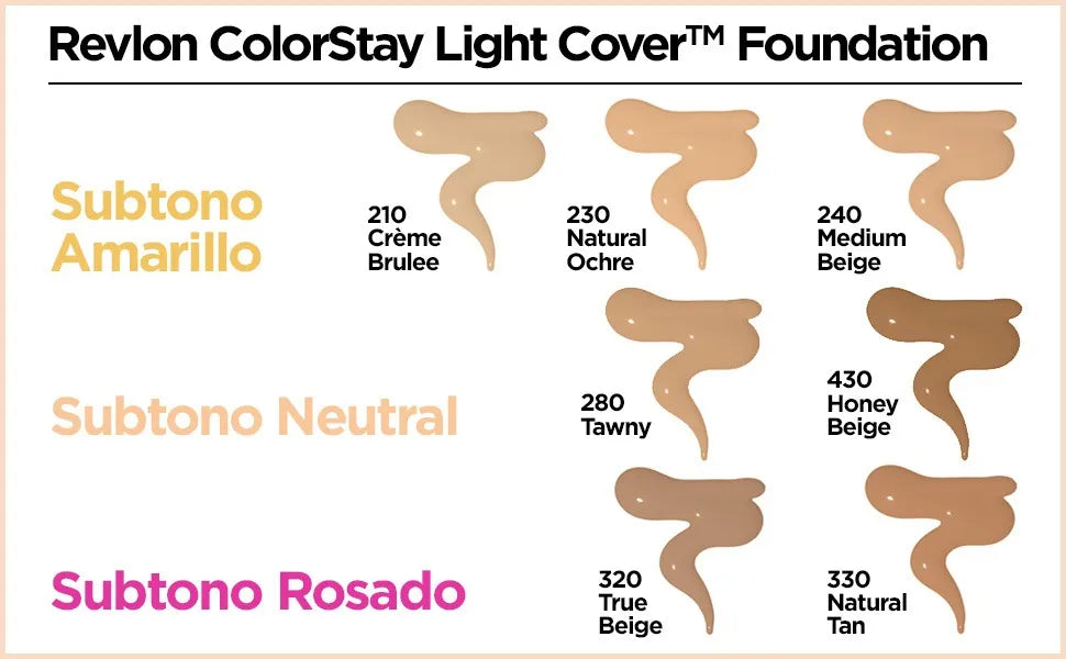 Revlon Base de Maquillaje ColorStay Light Cover Foundation, Contenido: 1 Botella de 30 ml, Tono Creme Brulee, Nude, Medium Beige
