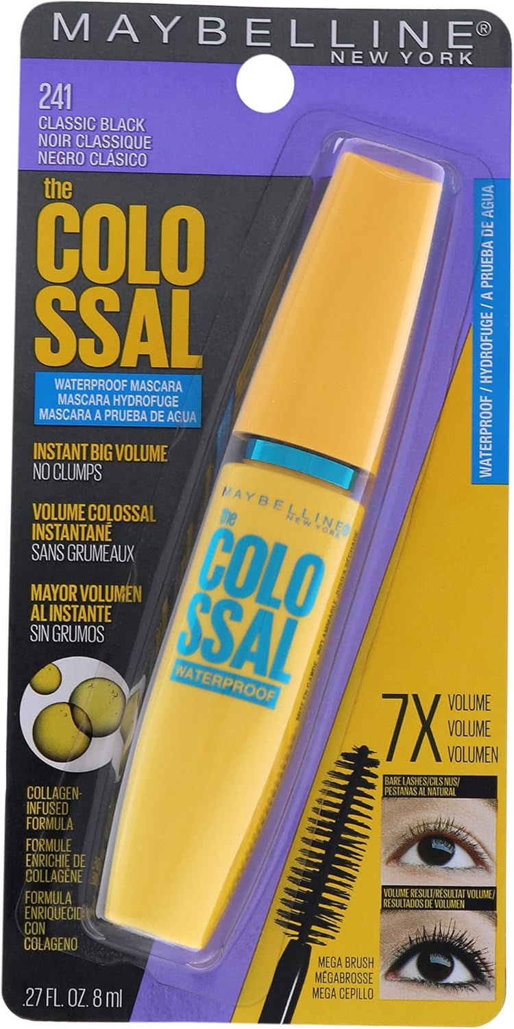 Maybelline Makeup Volum' Express The Colossal Waterproof Mascara, Classic Black Mascara, 0.27 fl oz