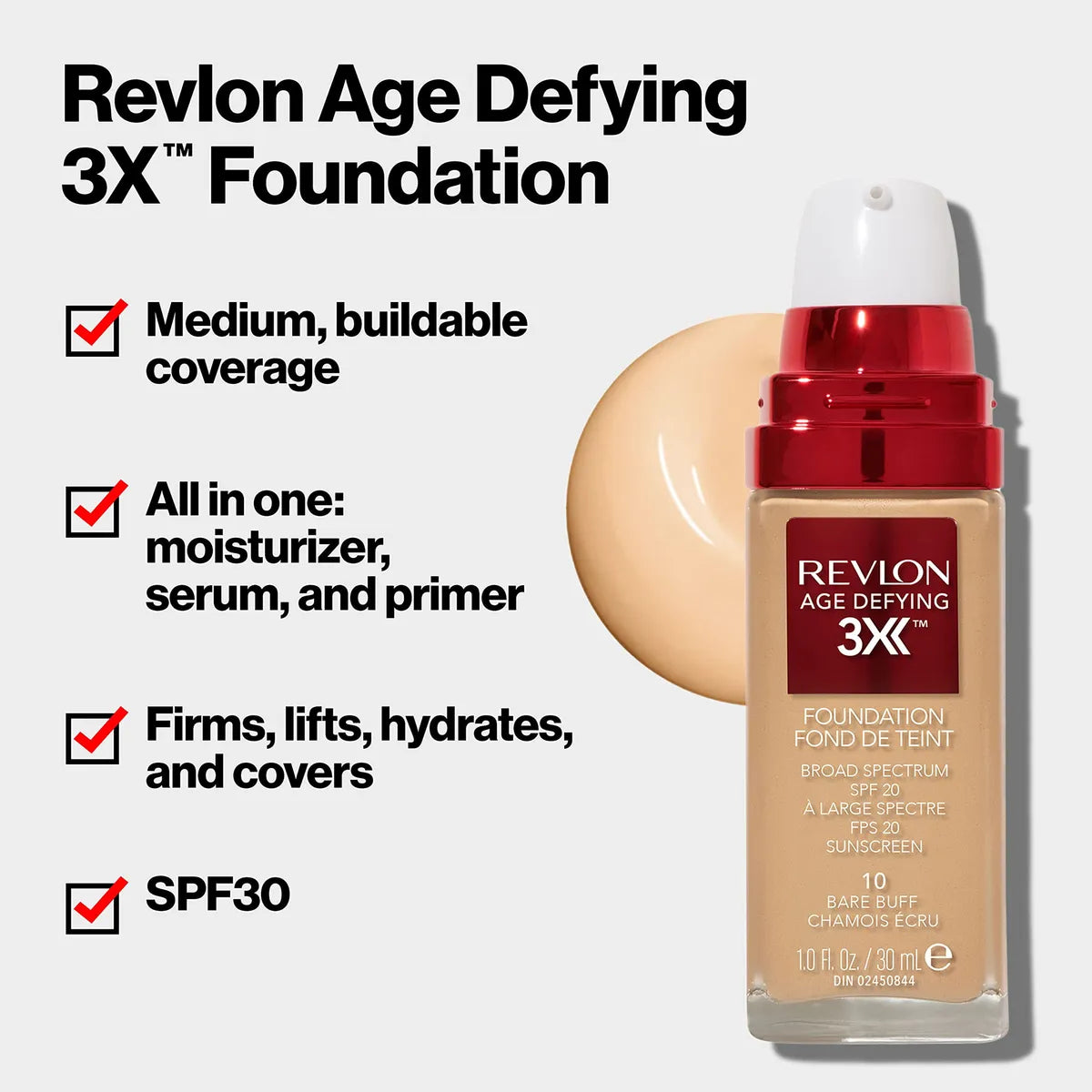 Base de maquillaje líquida Revlon Age Defying 3x Foundation revlon tono 05 fresh ivory - 30mL 28.35g